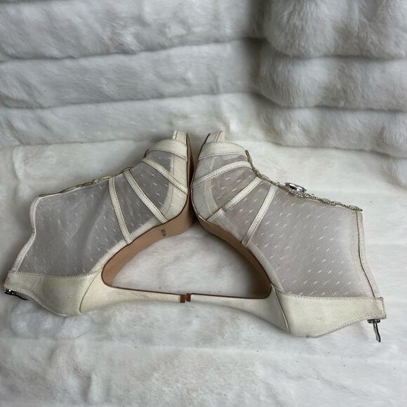 De Blossom collection beige iridescent textile & mesh ankle platform heels SZ10 - Picture 6 of 11